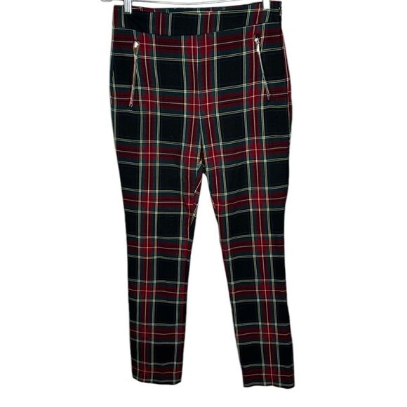 Zara Red Plaid Side Zipper Trousers. Size Small. - Picture 1 of 8